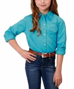 Roper Girls' Turquoise Snap Shirt