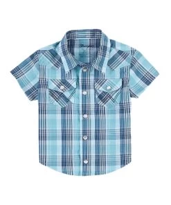 Wrangler Baby Boys' Teal Plaid Snap Shirt