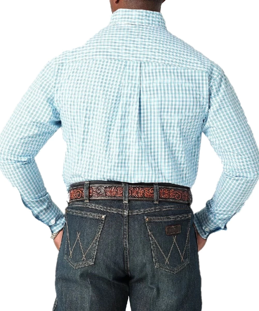 Wrangler Men's George Strait Blue Plaid Button Down Shirt 2 Wrangler Men's George Strait Blue Plaid Button Down Shirt - Image 2
