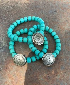 J. Forks Designs Women's Turquoise Glass Pony Stacker Bracelet