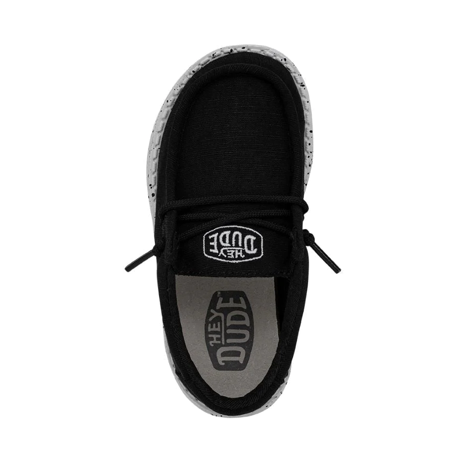 Hey Dude Toddler Black Wally Slub Canvas Shoe 2 Hey Dude Toddler Black Wally Slub Canvas Shoe - Image 2