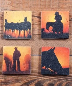 HiEnd Accents Cowboy Sunset Coaster