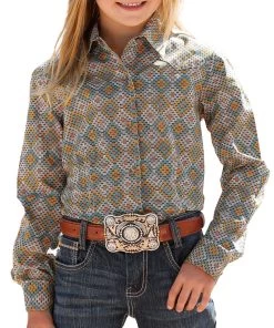 Cruel Girl Girls' Geo Print Snap Shirt