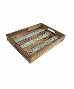 HiEnd Accents Turquoise Inlay Wooden Tray