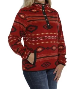 Cinch Women's Polar Fleece Red Aztec Pullover