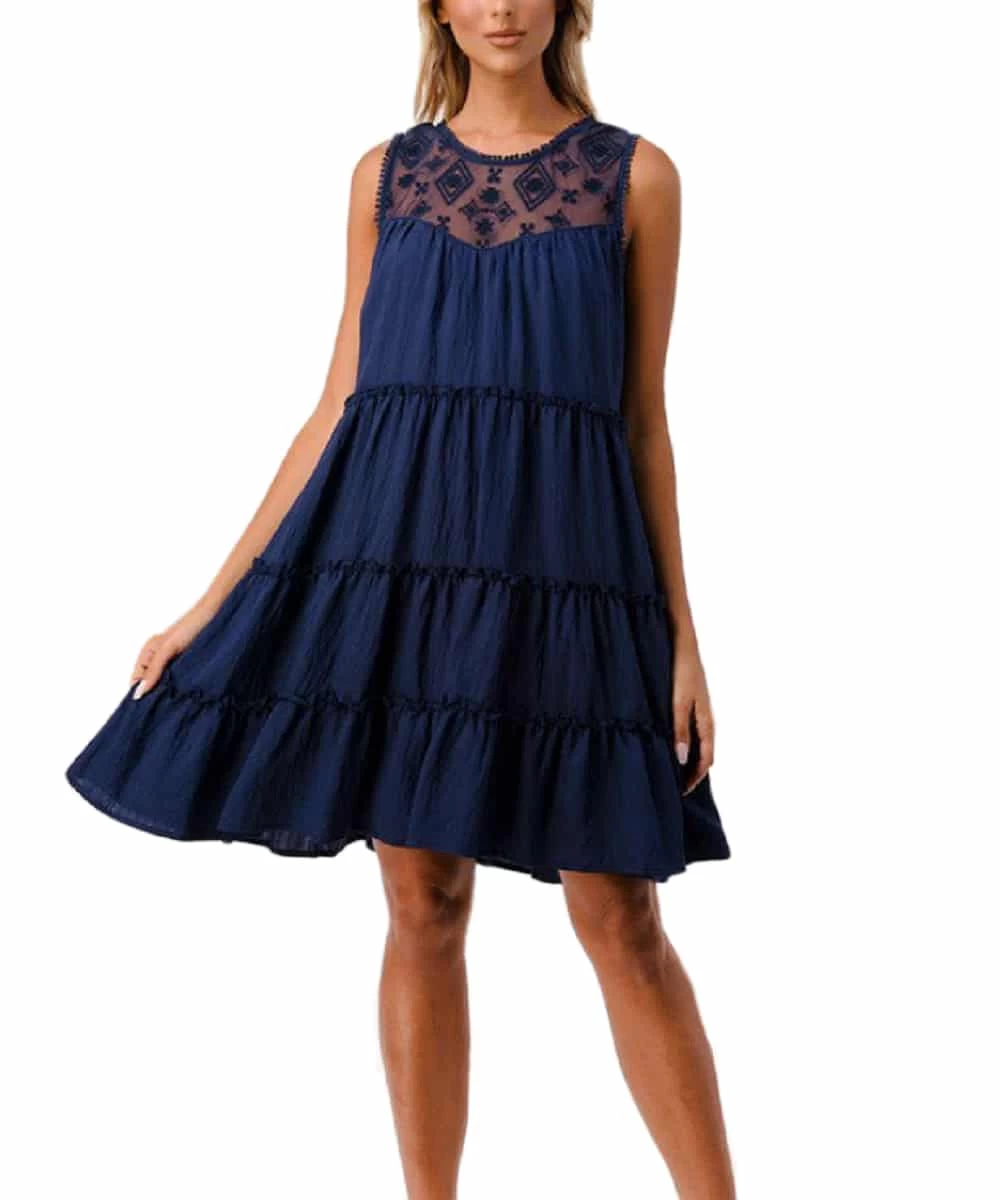 Miss Me Women's Tiered Sheer Mesh Midi Dress 1 Miss Me Women's Tiered Sheer Mesh Midi Dress