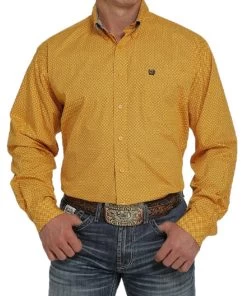 Cinch Men's Gold Geo Print Button Down Shirt