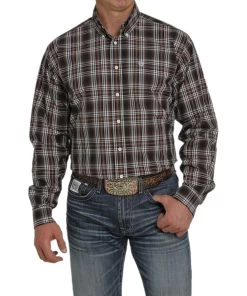 Cinch Men's Brown Plaid Button Down Shirt