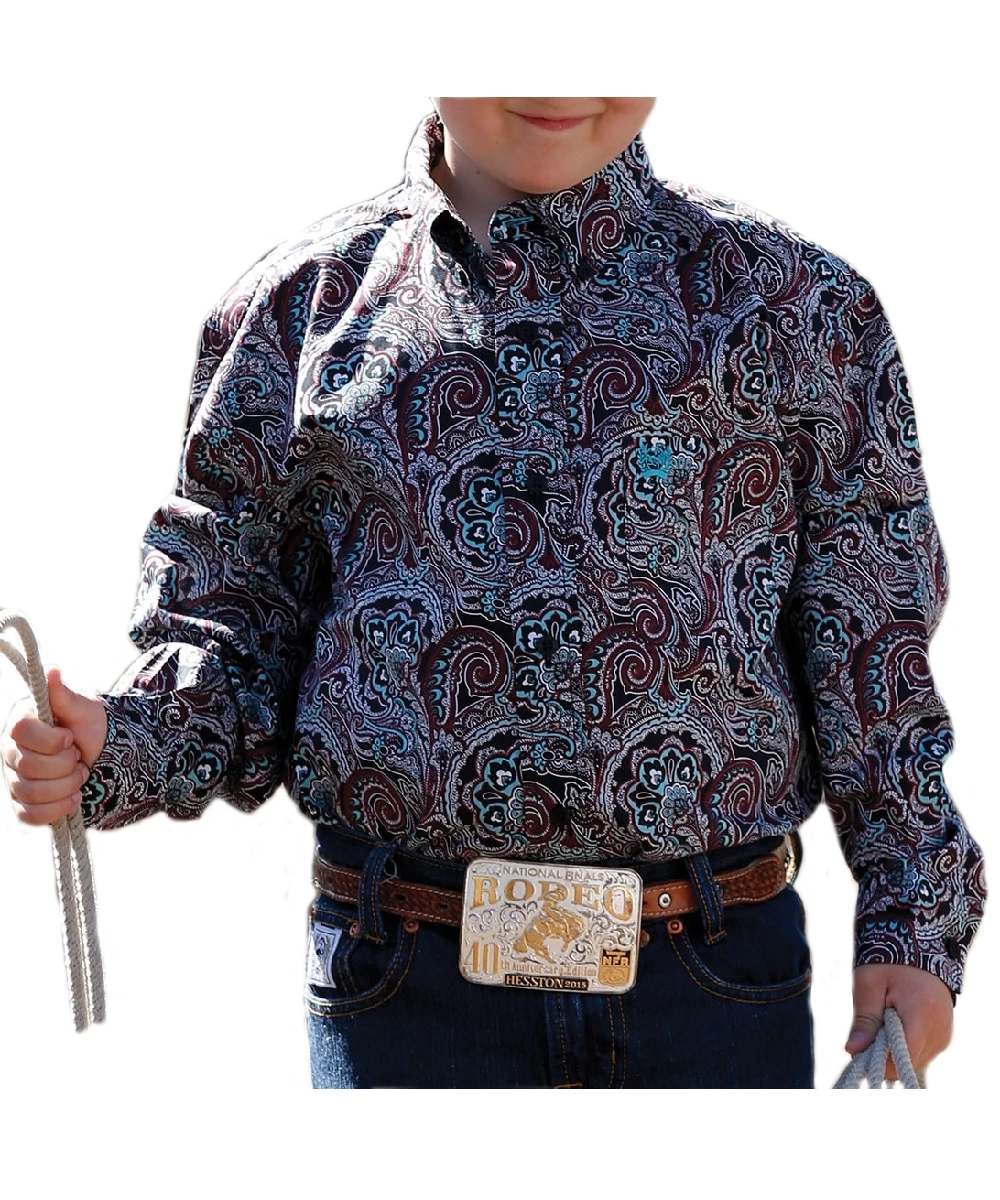 Cinch Boys' Navy Paisley Button Down Shirt 1 Cinch Boys' Navy Paisley Button Down Shirt