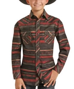 Panhandle Boys' Aztec Stripe Snap Shirt