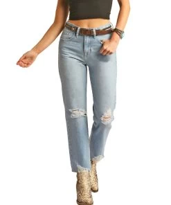 Rock & Roll Cowgirl Women's Distressed Straight Crop Jean