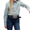 Cruel Girl Girls' Turquoise Ditsy Print Western Snap Shirt