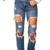 Kancan Women's Mid Rise True Boyfriend Straight Leg Jean