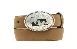 Nocona Boys' Praying Cowboy Distressed Leather Belt