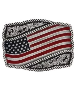 Montana Silversmiths Classic Painted Waving American Flag Attitude Buckle