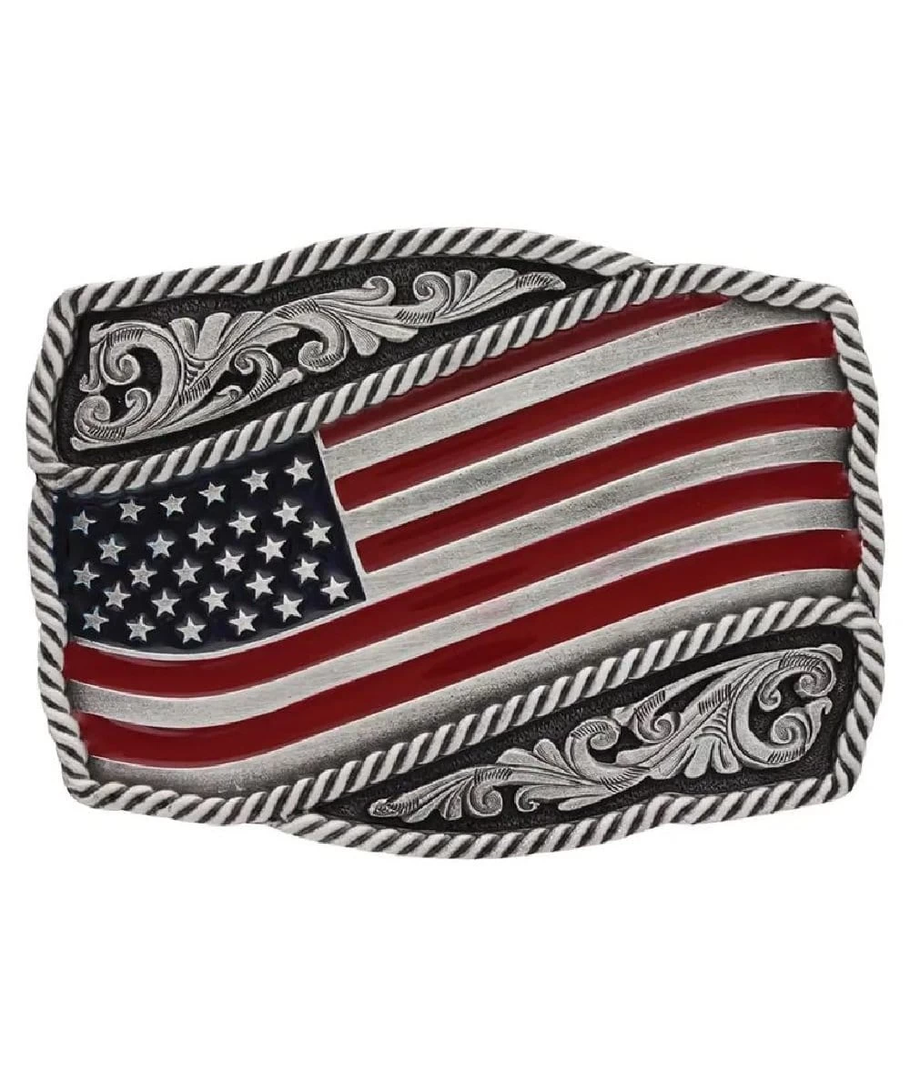Montana Silversmiths Classic Painted Waving American Flag Attitude Buckle 1 Montana Silversmiths Classic Painted Waving American Flag Attitude Buckle