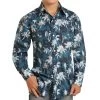 Rock & Roll Cowboy Boys' Blue Palm Print Snap Shirt