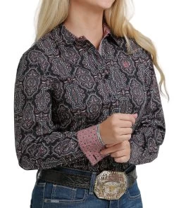 Cinch Women's Navy Print Button Down Shirt
